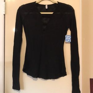 Free People black deep v neck shirt